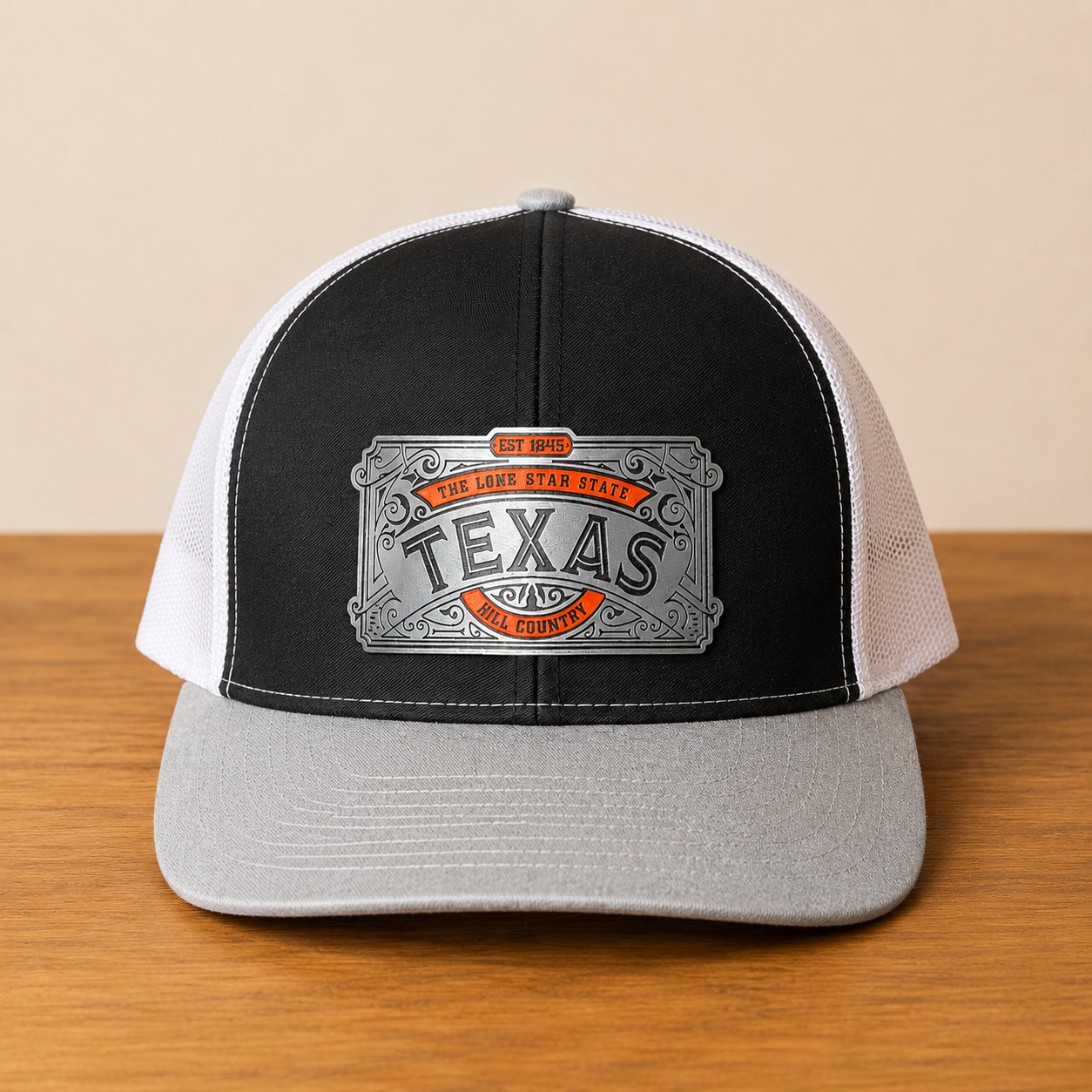 texas hill country acrylic patch hat black gray white richardson 112 front texas hill country acrylic patch hat black gray white richardson 112 front