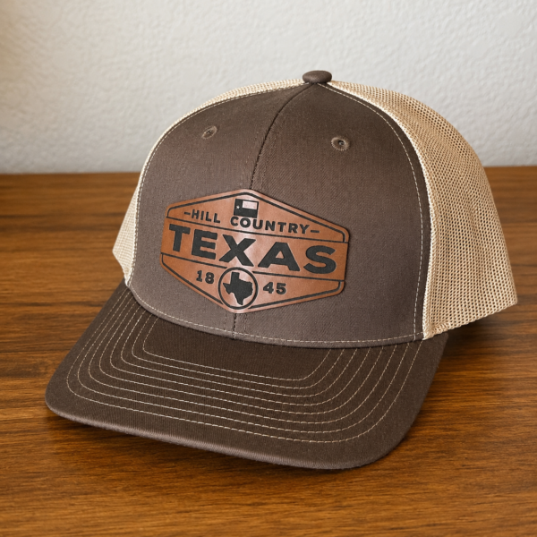 texas hill country brown leatherette patch hat brown khaki richardson 112 front