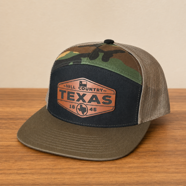 texas hill country brown leatherette patch hat camo richardson 168 7 panel main