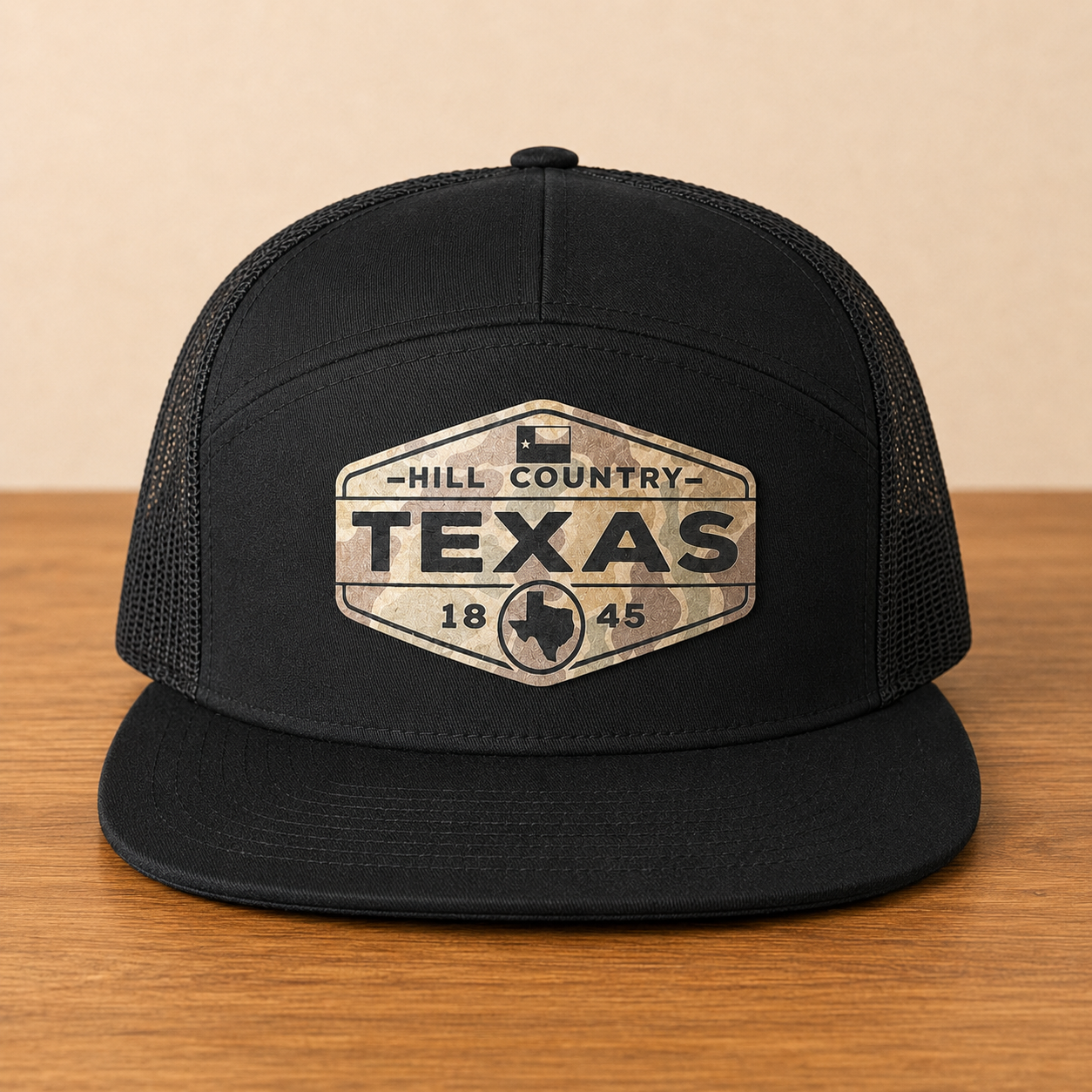texas hill country camo leatherette patch hat black richardson 168 7 panel front texas hill country camo leatherette patch hat black richardson 168 7 panel front