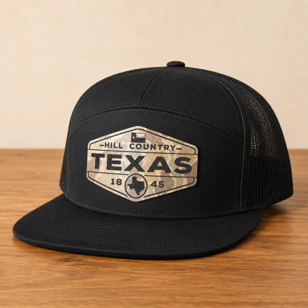 texas hill country camo leatherette patch hat black richardson 168 7 panel main