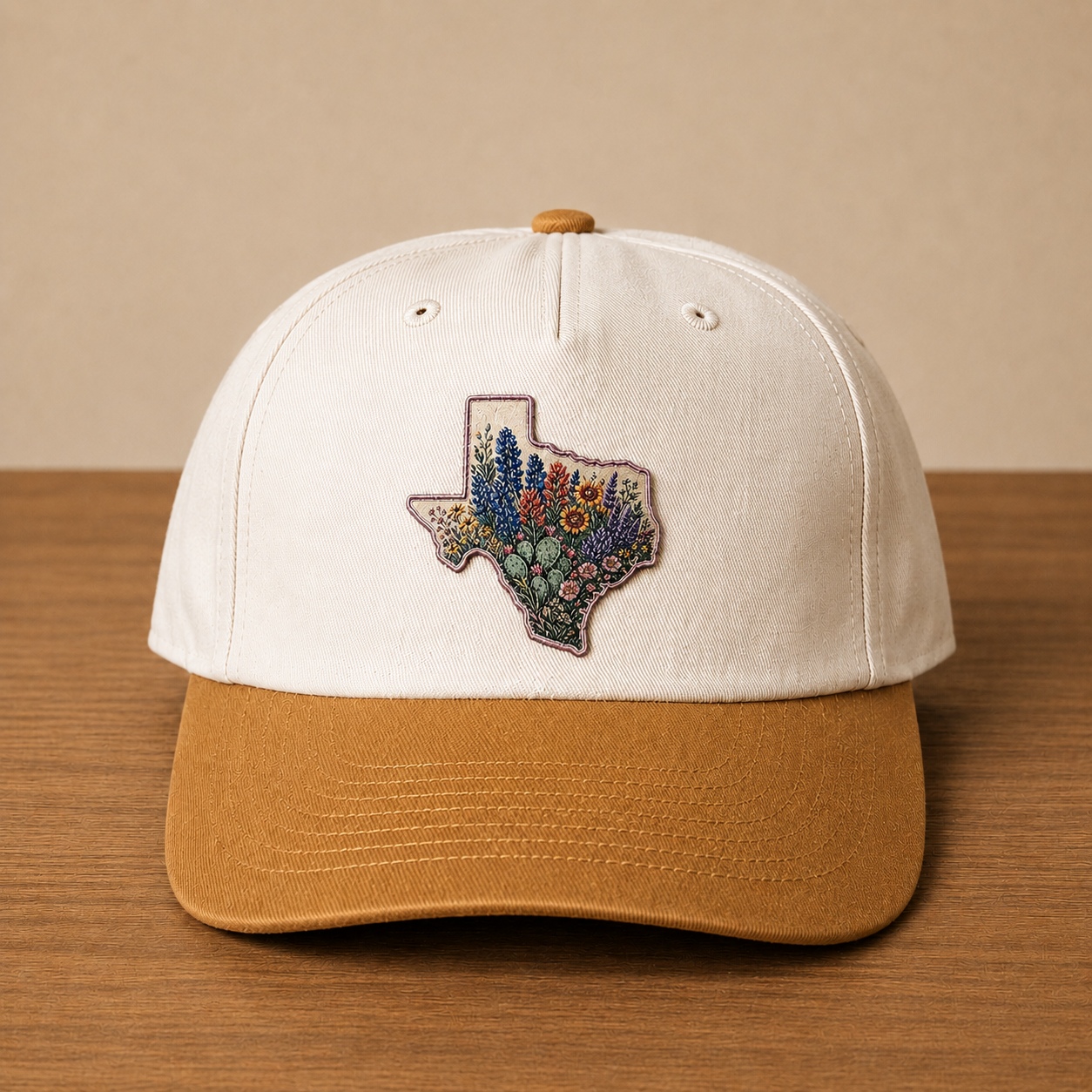 texas wildflower uv patch hat biscuit front texas wildflower uv patch hat biscuit front
